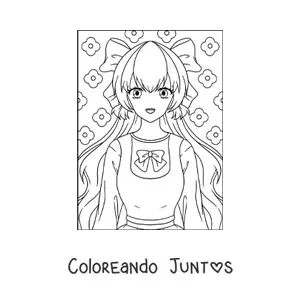 Imagen para colorear de muñeca anime kawaii con lazo