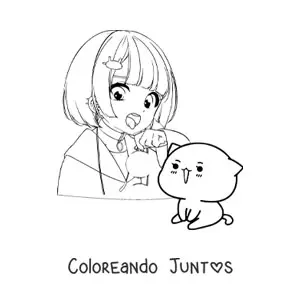 Imagen para colorear de chica anime kawaii con gato
