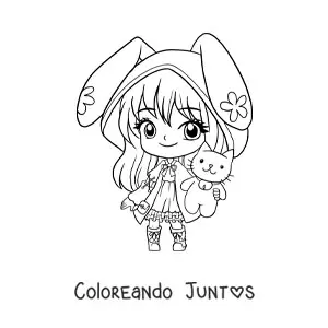 Imagen para colorear de chica kawaii chibi con orejas de conejo