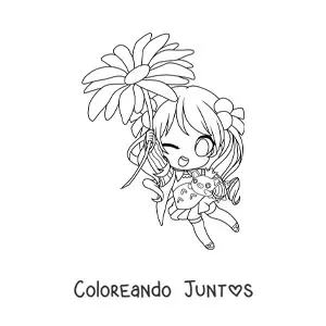 Imagen para colorear de pequeña chica kawaii chibi con una flor