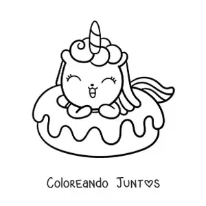 Imagen para colorear de unicornio tierno animado dentro de una dona gigante