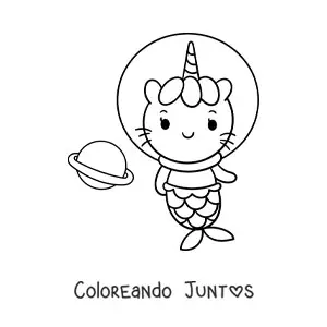 Imagen para colorear de gaticornio sirena astronauta