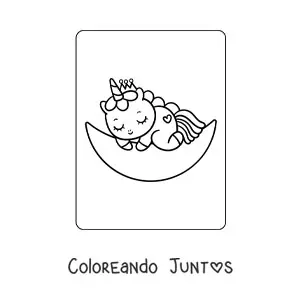 Imagen para colorear de unicornio kawaii bebé fácil bebé durmiendo en la luna
