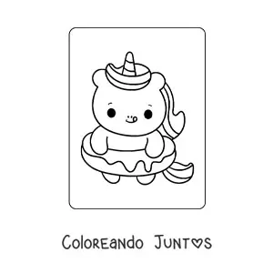 Imagen para colorear de unicornio bebé fácil con una dona gigante