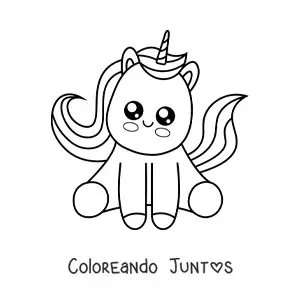 Imagen para colorear de unicornio kawaii fácil sentado