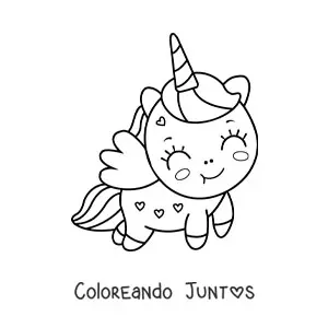 Imagen para colorear de unicornio kawaii fácil con alas