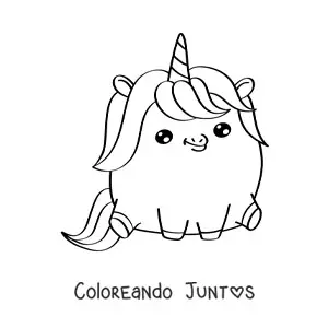 Imagen para colorear de unicornio kawaii grande fácil sentado