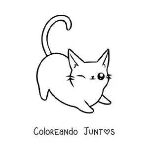 Imagen para colorear de gato kawaii estirándose