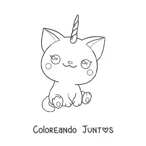 Imagen para colorear de gaticornio kawaii sentado