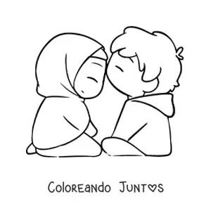 Imagen para colorear de pareja kawaii con chica con hijab
