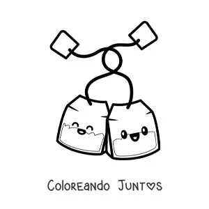 Imagen para colorear de pareja de bolsas de té kawaii