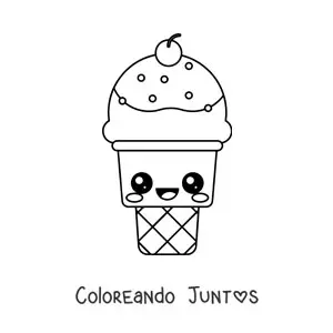 Imagen para colorear de barquilla kawaii fácil