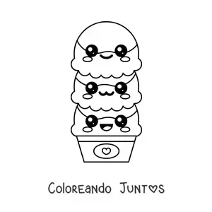 Imagen para colorear de helado de 3 porciones kawaii grande