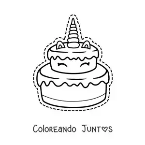 Imagen para colorear de pastel kawaii de unicornio grande