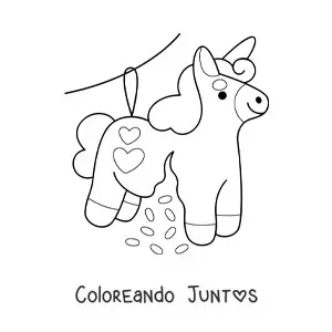 Imagen para colorear de piñata kawaii de cumpleaños de unicornio