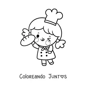 Imagen para colorear de niña panadera kawaii animada