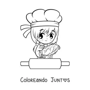 Imagen para colorear de chica panadera kawaii anime