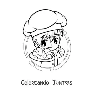 Imagen para colorear de chico panadero kawaii con un croissant