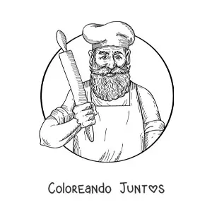 Imagen para colorear de panadero realista con un rodillo