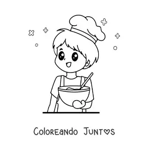 Imagen para colorear de chef kawaii animado cocinando