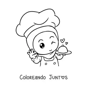 Imagen para colorear de chef musulmana kawaii animada