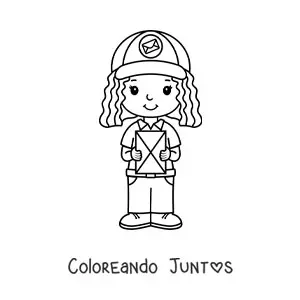 Imagen para colorear de niña cartera kawaii animada