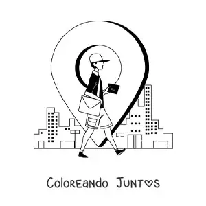 Imagen para colorear de cartero caminando en la ciudad