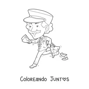 Imagen para colorear de caricatura de un cartero corriendo