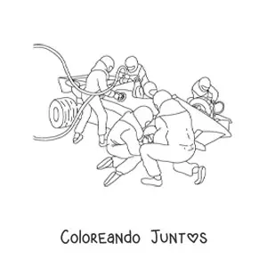 Imagen para colorear de mecánicos trabajando en los pits