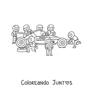 Imagen para colorear de mecánicos reparando un auto de formula uno