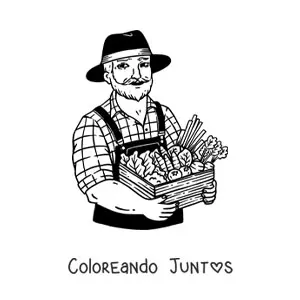 Imagen para colorear de agricultor realista con su cosecha