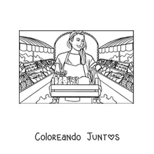 Imagen para colorear de chica llevando los frutos de su cosecha al mercado