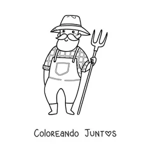 Imagen para colorear de granjero campesino animado con una horquilla