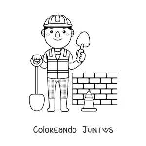 Imagen para colorear de albañil trabajando en la construcción de una pared