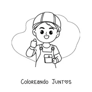 Imagen para colorear de albañil de la construcción animado kawaii