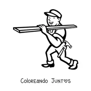 Imagen para colorear de trabajador de la construcción con una tabla y un martillo