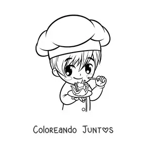Imagen para colorear de chef pastelero kawaii animado con un postre