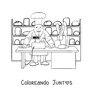Imagen para colorear de chef pastelero y panadero en la panadería