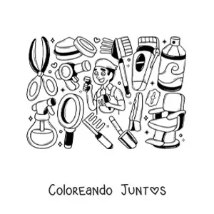 Imagen para colorear de oficio del barbero con su silla y sus herramientas