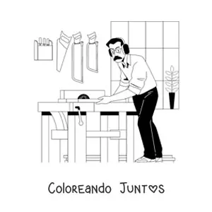 Imagen para colorear de carpintero cortando madera en la carpintería