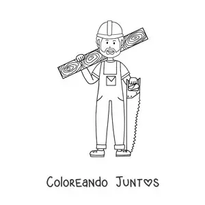 Imagen para colorear de hombre con oficio de carpintero con una tabla y un serrucho