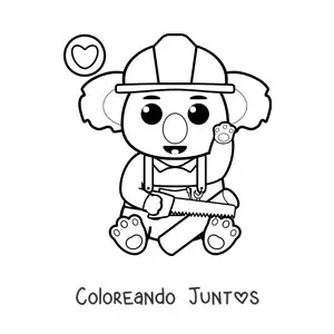 Imagen para colorear de koala carpintero kawaii cortando madera