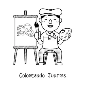 Imagen para colorear de pintor artístico pintando un cuadro