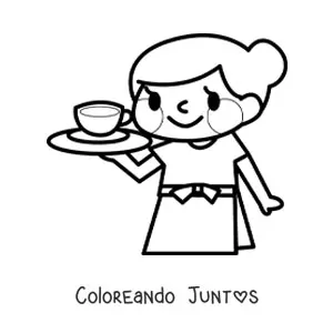 Imagen para colorear de mesera kawaii fácil