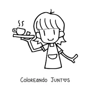 Imagen para colorear de caricatura de una mesera de una cafetería