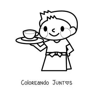 Imagen para colorear de mesero kawaii fácil
