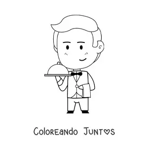 Imagen para colorear de mesero kawaii animado