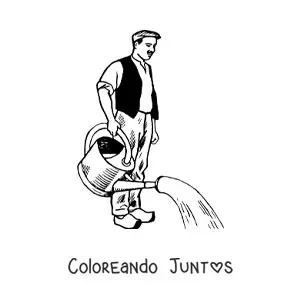Imagen para colorear de hombre con oficio de jardinero regando las plantas