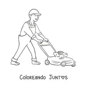 Imagen para colorear de jardinero animado cortando el césped