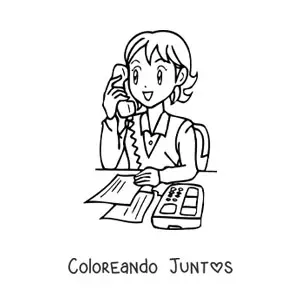 Imagen para colorear de secretaria animada llamando por teléfono